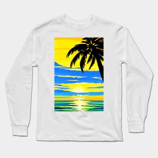 Summer Sunset Palm Tree Shadow Beach Ocean Long Sleeve T-Shirt